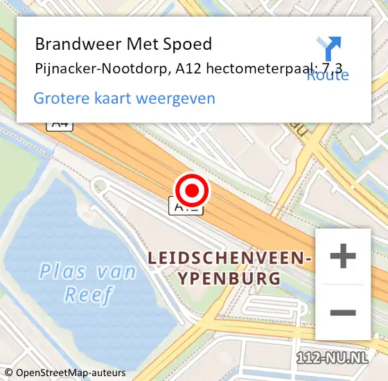 Locatie op kaart van de 112 melding: Brandweer Met Spoed Naar Pijnacker-Nootdorp, A12 hectometerpaal: 7,3 op 17 juni 2021 14:03