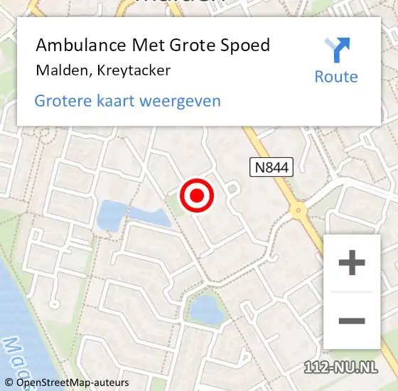 Locatie op kaart van de 112 melding: Ambulance Met Grote Spoed Naar Malden, Kreytacker op 17 juni 2021 14:06