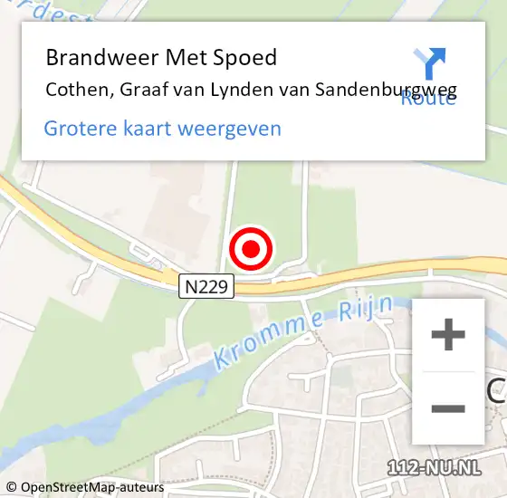 Locatie op kaart van de 112 melding: Brandweer Met Spoed Naar Cothen, Graaf van Lynden van Sandenburgweg op 17 juni 2021 14:09