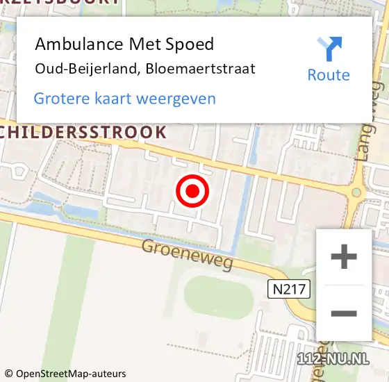 Locatie op kaart van de 112 melding: Ambulance Met Spoed Naar Oud-Beijerland, Bloemaertstraat op 17 juni 2021 14:20