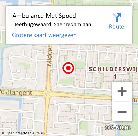 Locatie op kaart van de 112 melding: Ambulance Met Spoed Naar Heerhugowaard, Saenredamlaan op 17 juni 2021 14:31