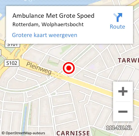 Locatie op kaart van de 112 melding: Ambulance Met Grote Spoed Naar Rotterdam, Wolphaertsbocht op 17 juni 2021 14:40