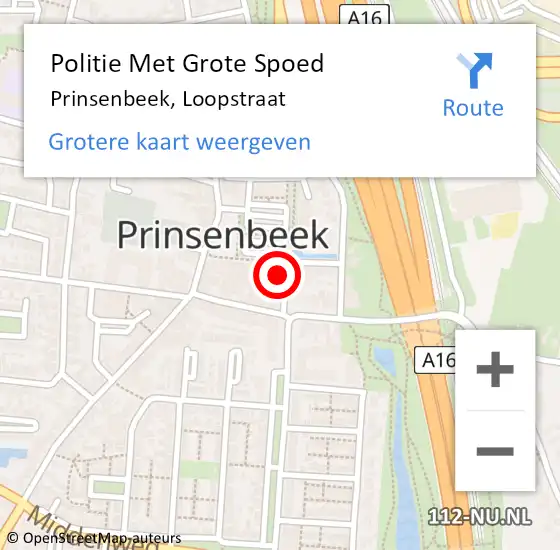 Locatie op kaart van de 112 melding: Politie Met Grote Spoed Naar Prinsenbeek, Loopstraat op 17 juni 2021 15:11