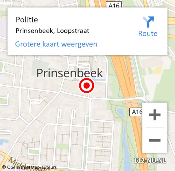 Locatie op kaart van de 112 melding: Politie Prinsenbeek, Loopstraat op 17 juni 2021 15:11