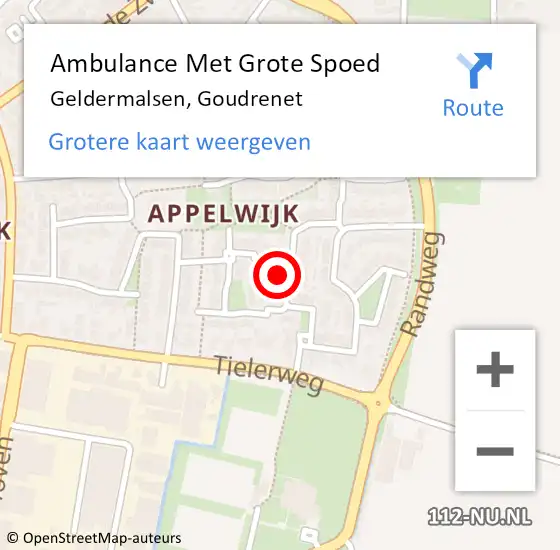 Locatie op kaart van de 112 melding: Ambulance Met Grote Spoed Naar Geldermalsen, Goudrenet op 17 juni 2021 15:21