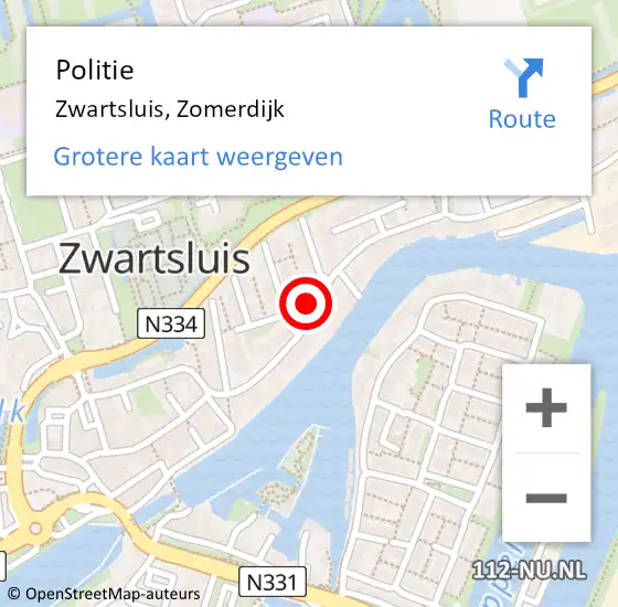 Locatie op kaart van de 112 melding: Politie Zwartsluis, Zomerdijk op 17 juni 2021 15:25