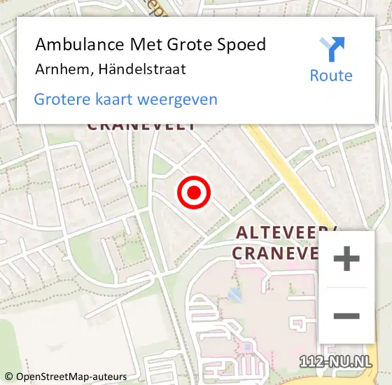 Locatie op kaart van de 112 melding: Ambulance Met Grote Spoed Naar Arnhem, Händelstraat op 17 juni 2021 15:27