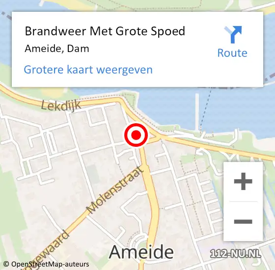 Locatie op kaart van de 112 melding: Brandweer Met Grote Spoed Naar Ameide, Dam op 17 juni 2021 15:33