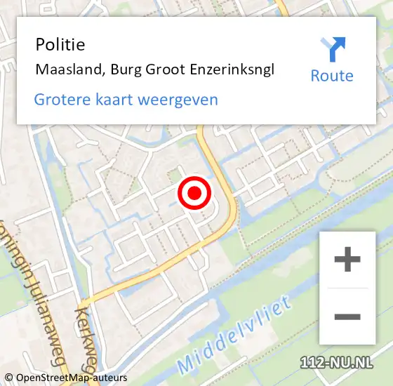 Locatie op kaart van de 112 melding: Politie Maasland, Burg Groot Enzerinksngl op 17 juni 2021 15:34