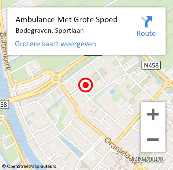 Locatie op kaart van de 112 melding: Ambulance Met Grote Spoed Naar Bodegraven, Sportlaan op 17 juni 2021 16:05