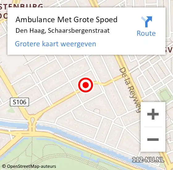 Locatie op kaart van de 112 melding: Ambulance Met Grote Spoed Naar Den Haag, Schaarsbergenstraat op 17 juni 2021 16:15