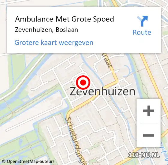 Locatie op kaart van de 112 melding: Ambulance Met Grote Spoed Naar Zevenhuizen, Boslaan op 17 juni 2021 16:16