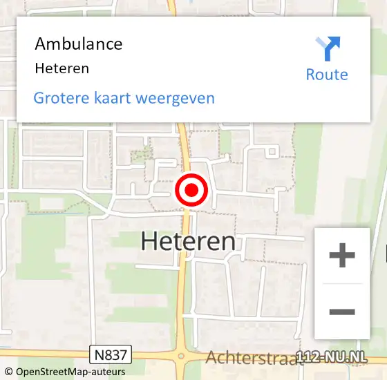 Locatie op kaart van de 112 melding: Ambulance Heteren op 17 juni 2021 16:40