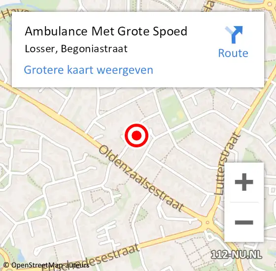 Locatie op kaart van de 112 melding: Ambulance Met Grote Spoed Naar Losser, Begoniastraat op 17 juni 2021 17:39