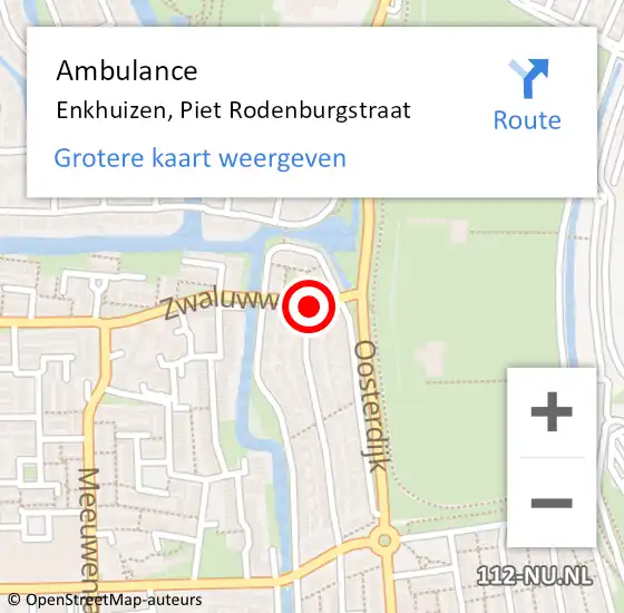 Locatie op kaart van de 112 melding: Ambulance Enkhuizen, Piet Rodenburgstraat op 17 juni 2021 17:48