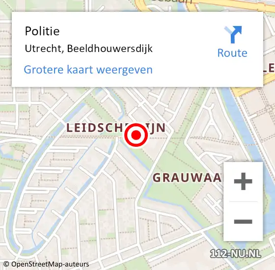 Locatie op kaart van de 112 melding: Politie Utrecht, Beeldhouwersdijk op 17 juni 2021 17:50