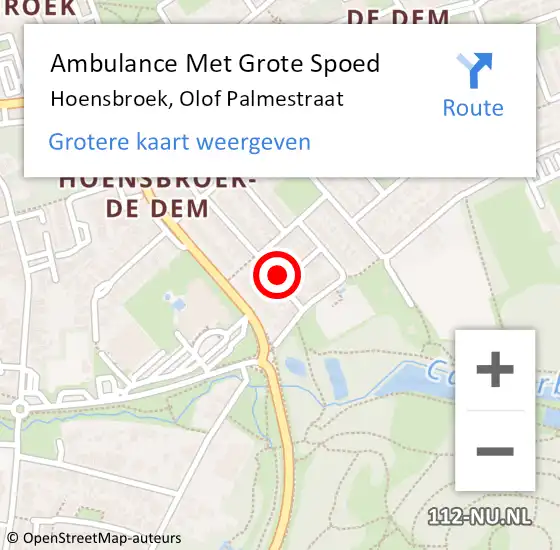 Locatie op kaart van de 112 melding: Ambulance Met Grote Spoed Naar Hoensbroek, Olof Palmestraat op 13 juni 2014 15:36