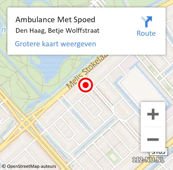 Locatie op kaart van de 112 melding: Ambulance Met Spoed Naar Den Haag, Betje Wolffstraat op 17 juni 2021 18:00
