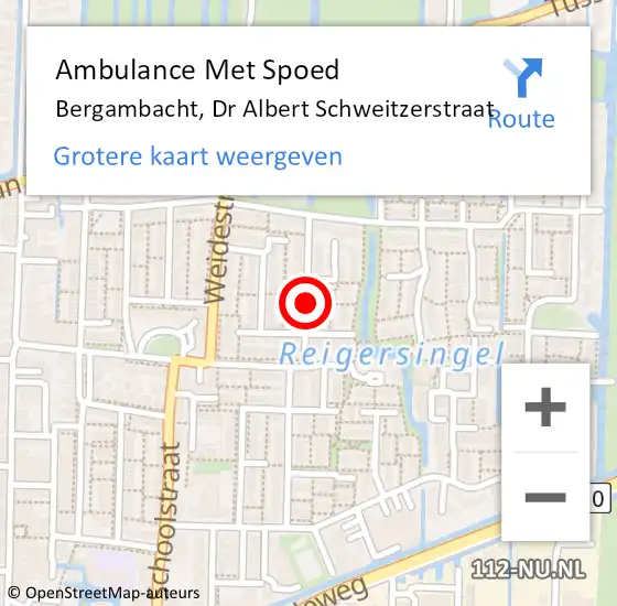 Locatie op kaart van de 112 melding: Ambulance Met Spoed Naar Bergambacht, Dr Albert Schweitzerstraat op 17 juni 2021 18:09