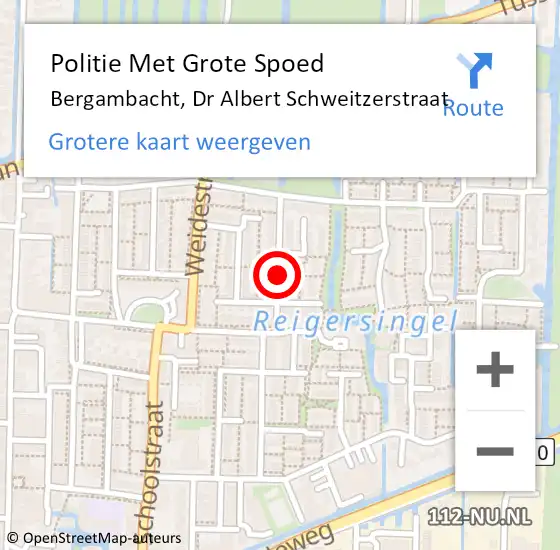 Locatie op kaart van de 112 melding: Politie Met Grote Spoed Naar Bergambacht, Dr Albert Schweitzerstraat op 17 juni 2021 18:11