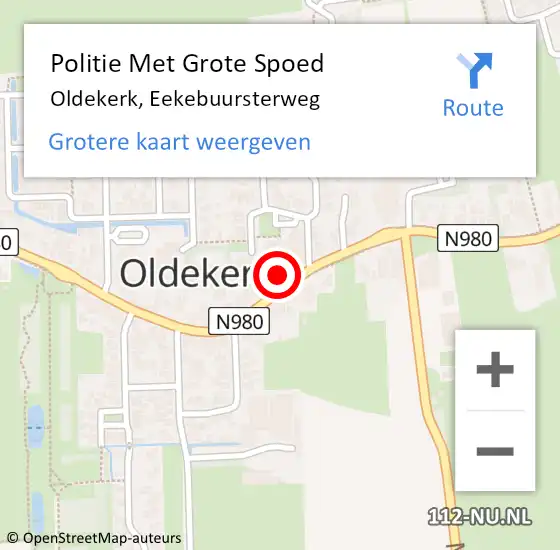 Locatie op kaart van de 112 melding: Politie Met Grote Spoed Naar Oldekerk, Eekebuursterweg op 17 juni 2021 18:34