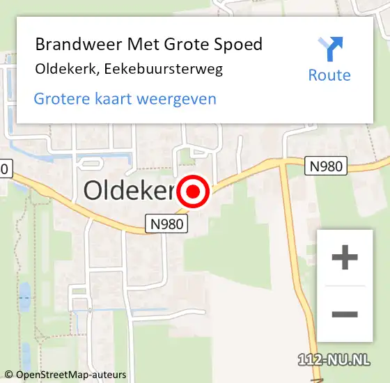 Locatie op kaart van de 112 melding: Brandweer Met Grote Spoed Naar Oldekerk, Eekebuursterweg op 17 juni 2021 18:34