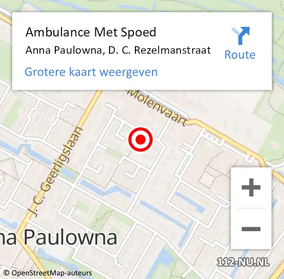 Locatie op kaart van de 112 melding: Ambulance Met Spoed Naar Anna Paulowna, D. C. Rezelmanstraat op 17 juni 2021 18:44