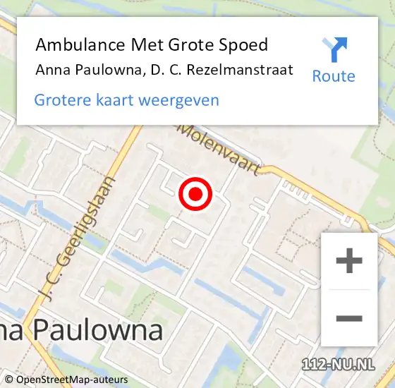 Locatie op kaart van de 112 melding: Ambulance Met Grote Spoed Naar Anna Paulowna, D. C. Rezelmanstraat op 17 juni 2021 18:46