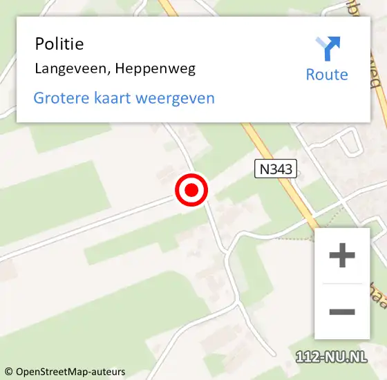 Locatie op kaart van de 112 melding: Politie Langeveen, Heppenweg op 17 juni 2021 18:58