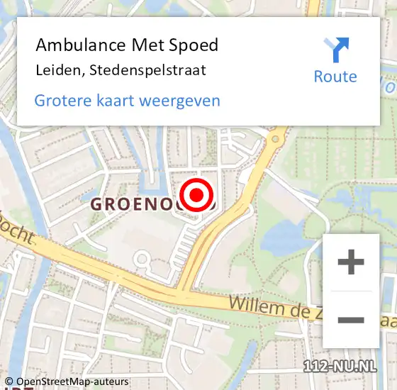 Locatie op kaart van de 112 melding: Ambulance Met Spoed Naar Leiden, Stedenspelstraat op 17 juni 2021 19:17