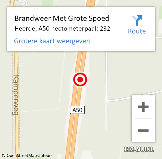 Locatie op kaart van de 112 melding: Brandweer Met Grote Spoed Naar Heerde, A50 hectometerpaal: 232 op 17 juni 2021 19:21