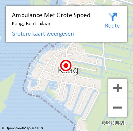 Locatie op kaart van de 112 melding: Ambulance Met Grote Spoed Naar Kaag, Beatrixlaan op 17 juni 2021 19:29