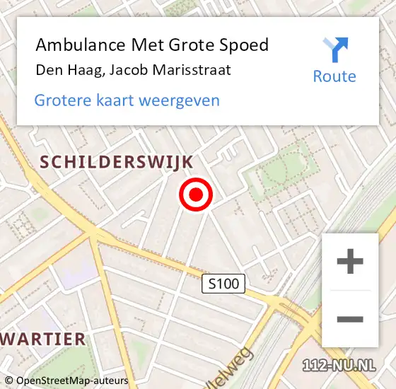 Locatie op kaart van de 112 melding: Ambulance Met Grote Spoed Naar Den Haag, Jacob Marisstraat op 17 juni 2021 19:34