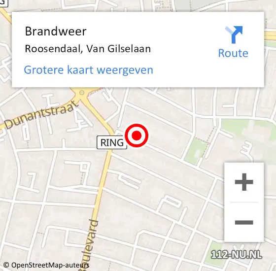 Locatie op kaart van de 112 melding: Brandweer Roosendaal, Van Gilselaan op 17 juni 2021 19:45