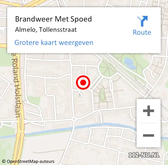 Locatie op kaart van de 112 melding: Brandweer Met Spoed Naar Almelo, Tollensstraat op 17 juni 2021 20:03