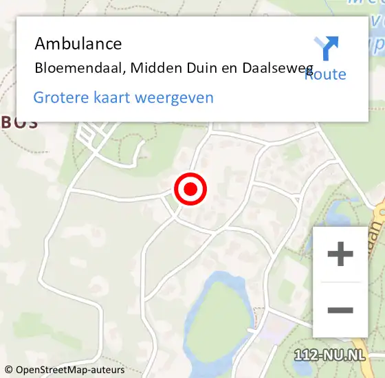 Locatie op kaart van de 112 melding: Ambulance Bloemendaal, Midden Duin en Daalseweg op 17 juni 2021 20:05