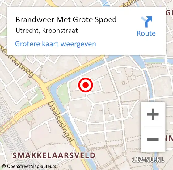 Locatie op kaart van de 112 melding: Brandweer Met Grote Spoed Naar Utrecht, Kroonstraat op 17 juni 2021 20:14