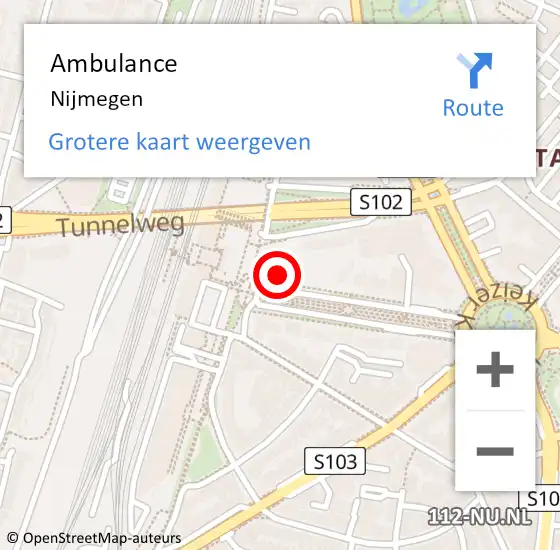 Locatie op kaart van de 112 melding: Ambulance Nijmegen op 17 juni 2021 20:42