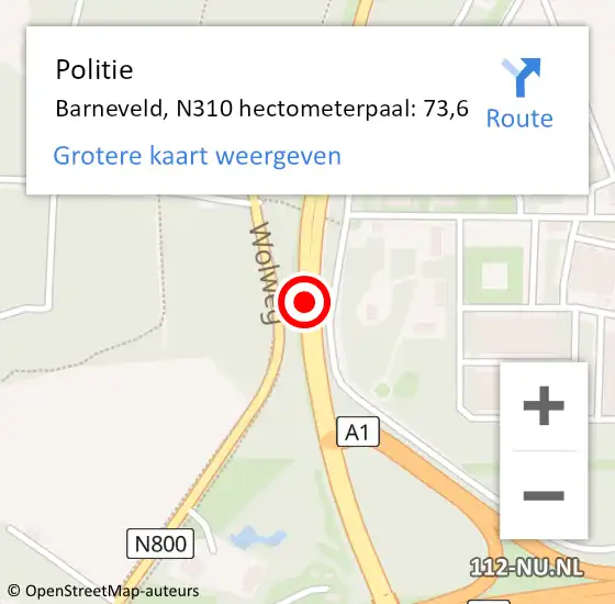 Locatie op kaart van de 112 melding: Politie Barneveld, N310 hectometerpaal: 73,6 op 17 juni 2021 21:21