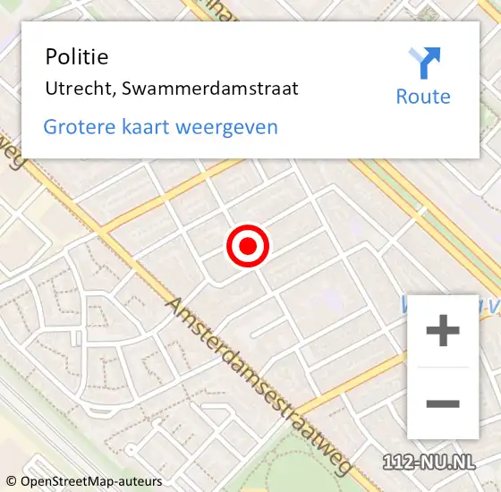 Locatie op kaart van de 112 melding: Politie Utrecht, Swammerdamstraat op 17 juni 2021 21:24