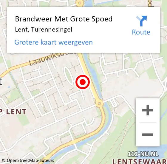 Locatie op kaart van de 112 melding: Brandweer Met Grote Spoed Naar Lent, Turennesingel op 17 juni 2021 21:34