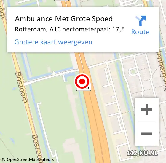 Locatie op kaart van de 112 melding: Ambulance Met Grote Spoed Naar Rotterdam, A16 hectometerpaal: 17,5 op 17 juni 2021 21:56