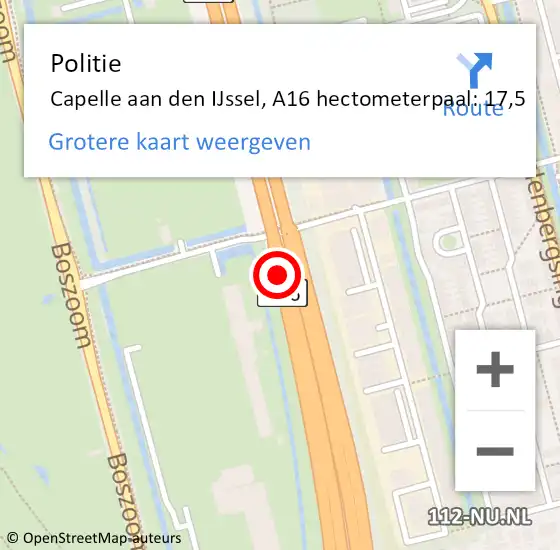 Locatie op kaart van de 112 melding: Politie Rotterdam, A16 hectometerpaal: 17,5 op 17 juni 2021 21:56