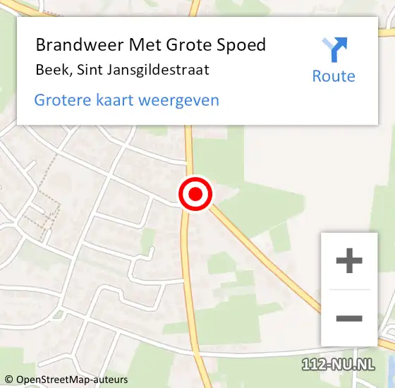 Locatie op kaart van de 112 melding: Brandweer Met Grote Spoed Naar Beek, Sint Jansgildestraat op 17 juni 2021 22:09