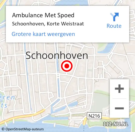 Locatie op kaart van de 112 melding: Ambulance Met Spoed Naar Schoonhoven, Korte Weistraat op 17 juni 2021 22:11