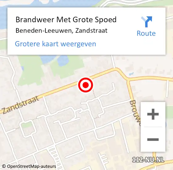 Locatie op kaart van de 112 melding: Brandweer Met Grote Spoed Naar Beneden-Leeuwen, Zandstraat op 17 juni 2021 22:26