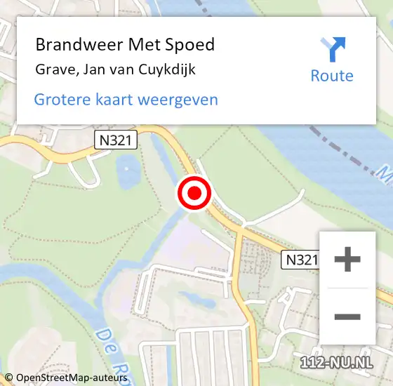 Locatie op kaart van de 112 melding: Brandweer Met Spoed Naar Grave, Jan van Cuykdijk op 17 juni 2021 22:54