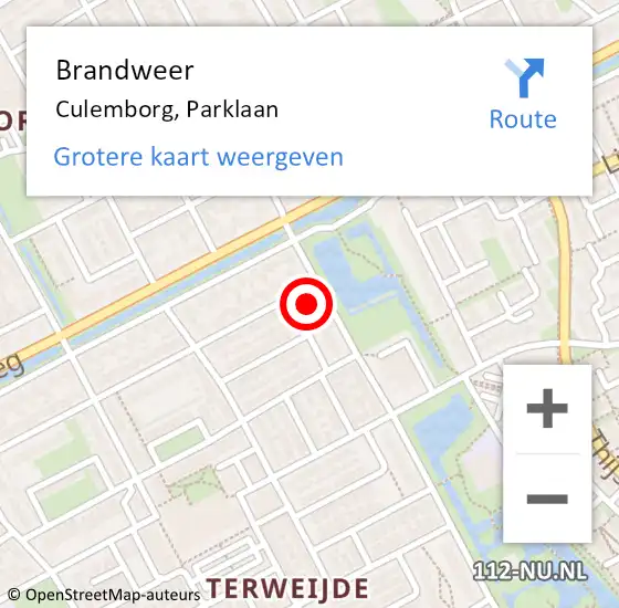 Locatie op kaart van de 112 melding: Brandweer Culemborg, Parklaan op 17 juni 2021 22:57