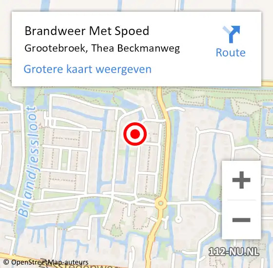 Locatie op kaart van de 112 melding: Brandweer Met Spoed Naar Grootebroek, Thea Beckmanweg op 17 juni 2021 23:14