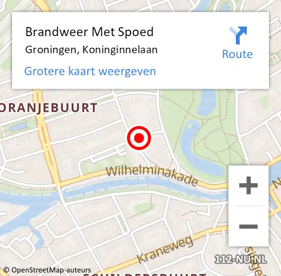 Locatie op kaart van de 112 melding: Brandweer Met Spoed Naar Groningen, Koninginnelaan op 18 juni 2021 00:07